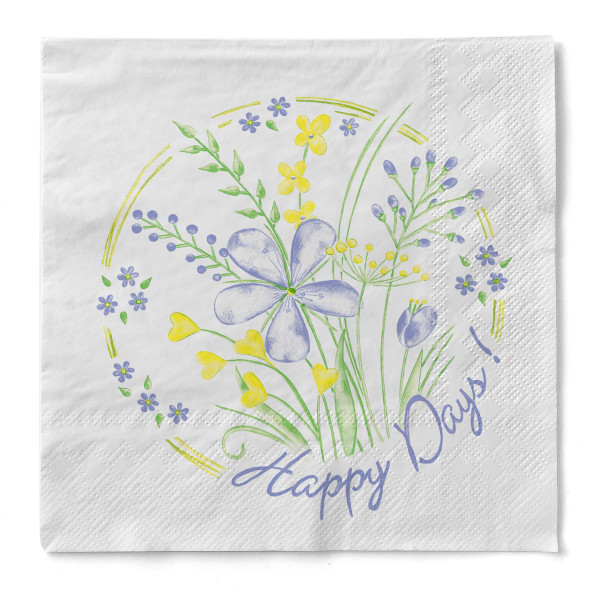 Serviette Happy Days aus Tissue 3-lagig, 40 x 40 cm, 1/4 Falz, 100 Stück