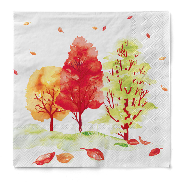 Serviette Herbstwald aus Tissue 3-lagig, 33 x 33 cm, 1/4 Falz, 100 Stück