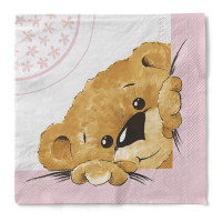 Serviette Teddy in Rosa aus Tissue 33 x 33 cm, 20 Stück Serviette Teddy in Rosa aus Tissue 33 x 33 cm, 20 Stück