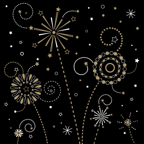 Serviette &quot;Fireworks&quot; in Schwarz-Gold aus Tissue 3-lagig, 33 x 33 cm, 20 Stück